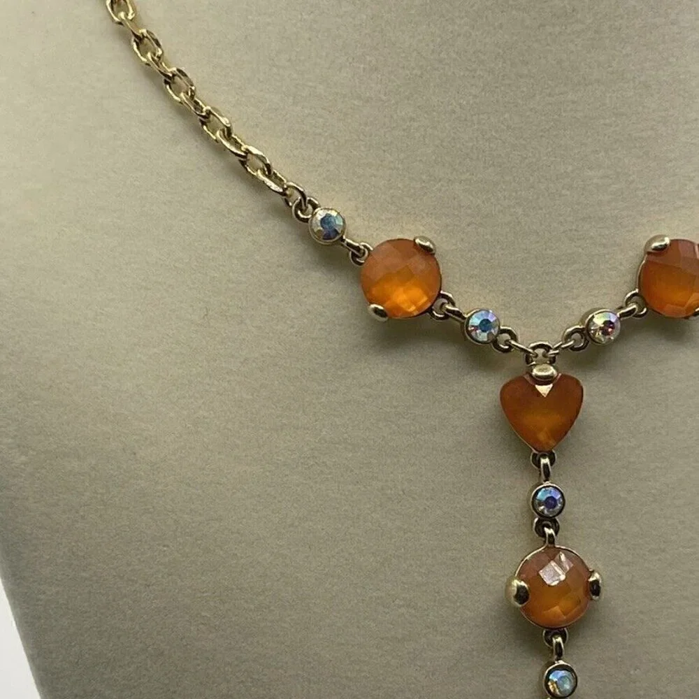 Anne Klein Vintage Elegant Orange Heart White Stones Gold Tone Necklace …